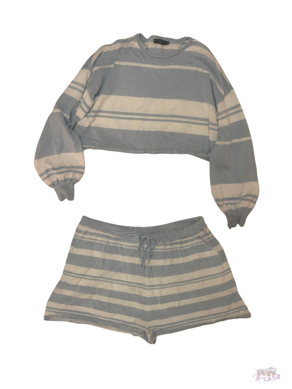 Blue & White Striped Knit Lounge Set - Cropped Top & Shorts XXL